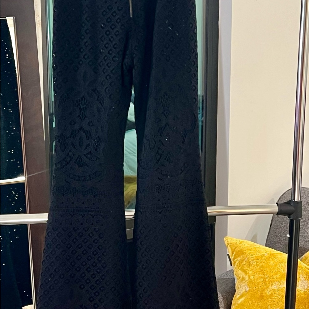 CYNTHIA ROWLEY LACE FIT FLARE PANT BLACK SIZE 0